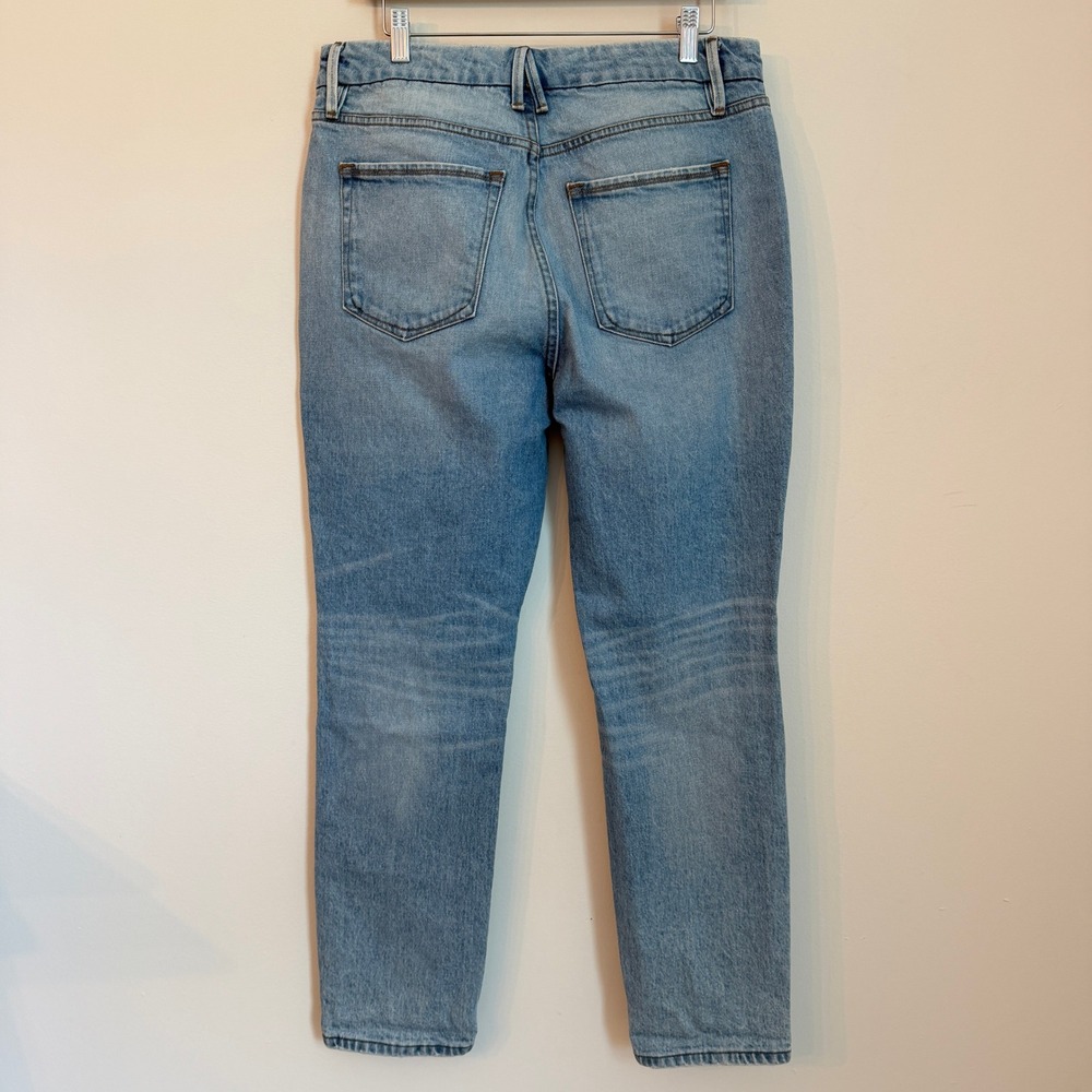Good American Distressed High Rise Straight Leg Jeans Women 10/30 Denim - Picture 4 of 13